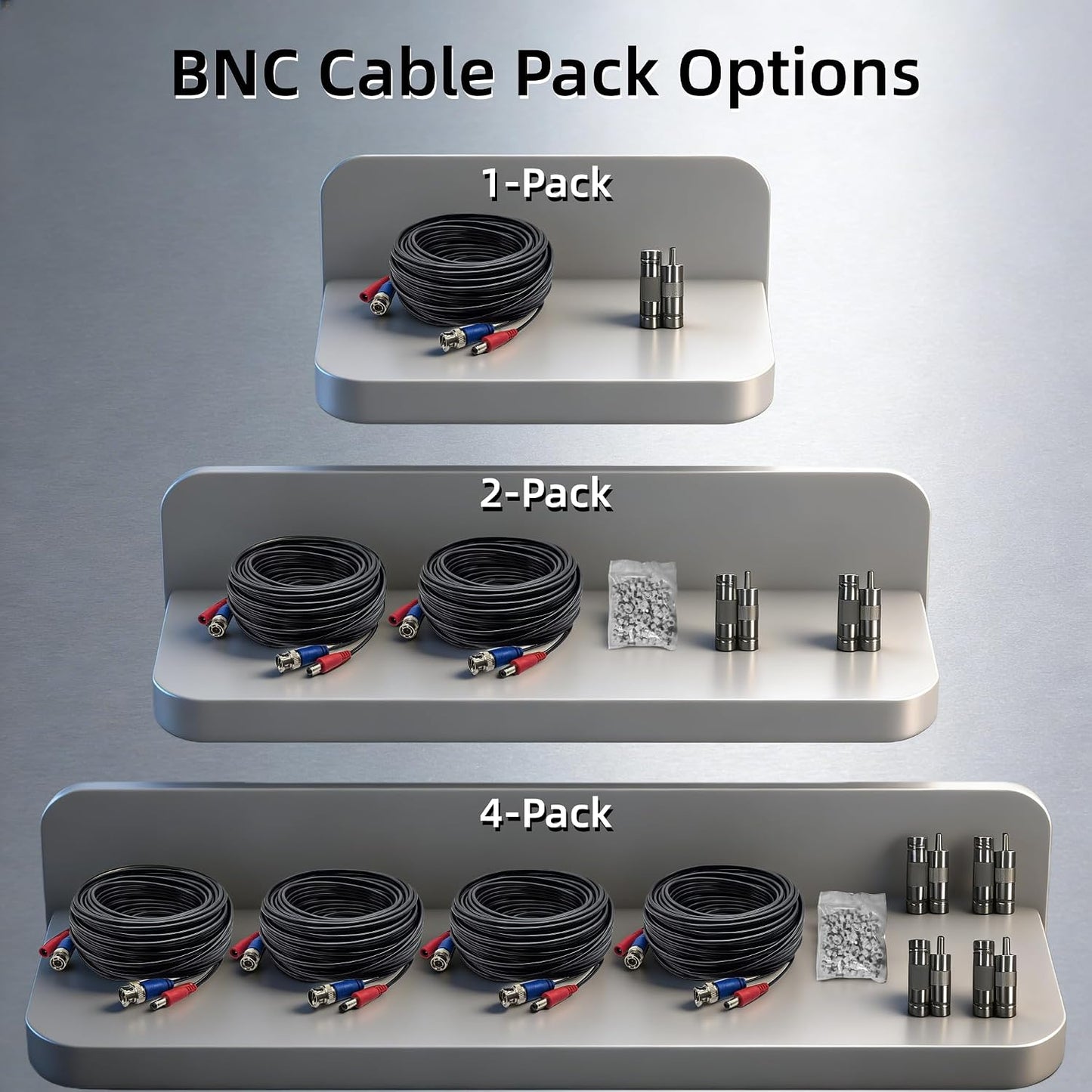 2 Pack 66ft (20M) 4mm 4 100 BNC Video Cable Wire, Thickened Security Camera Extension Cable, All-in-One Siamese CCTV