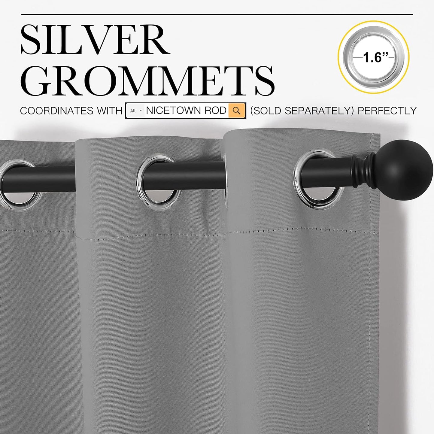 NICETOWN Thermal Insulated Blackout Curtains - Kids' Window Drapes for Nursery | Silver Grey, 2 Panels (W42 x L68-Inch)