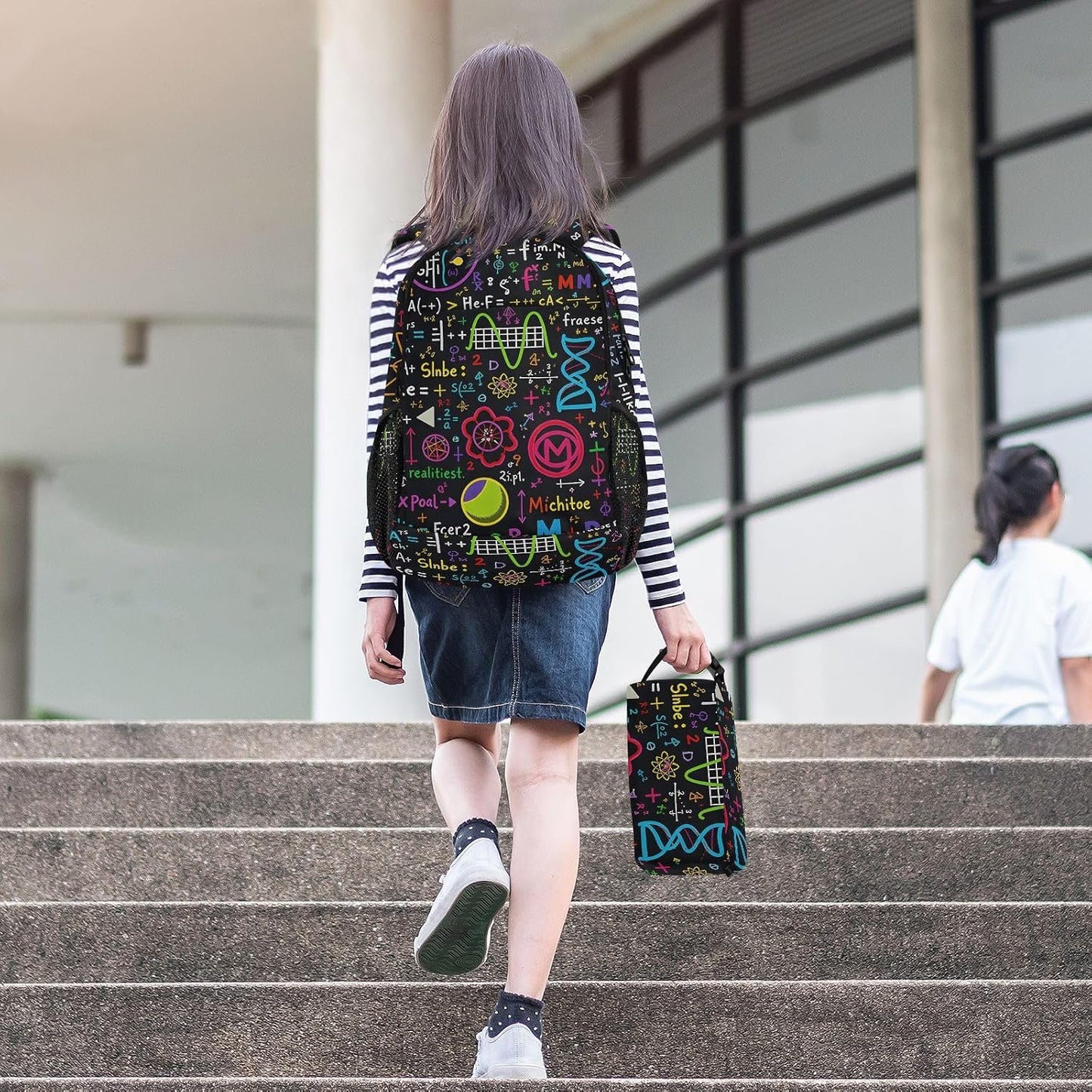 Backpack Set Pack ALAZA Colorful Math Science Geometric and Lunch Bag Back Bookbag Cooler Case Kits