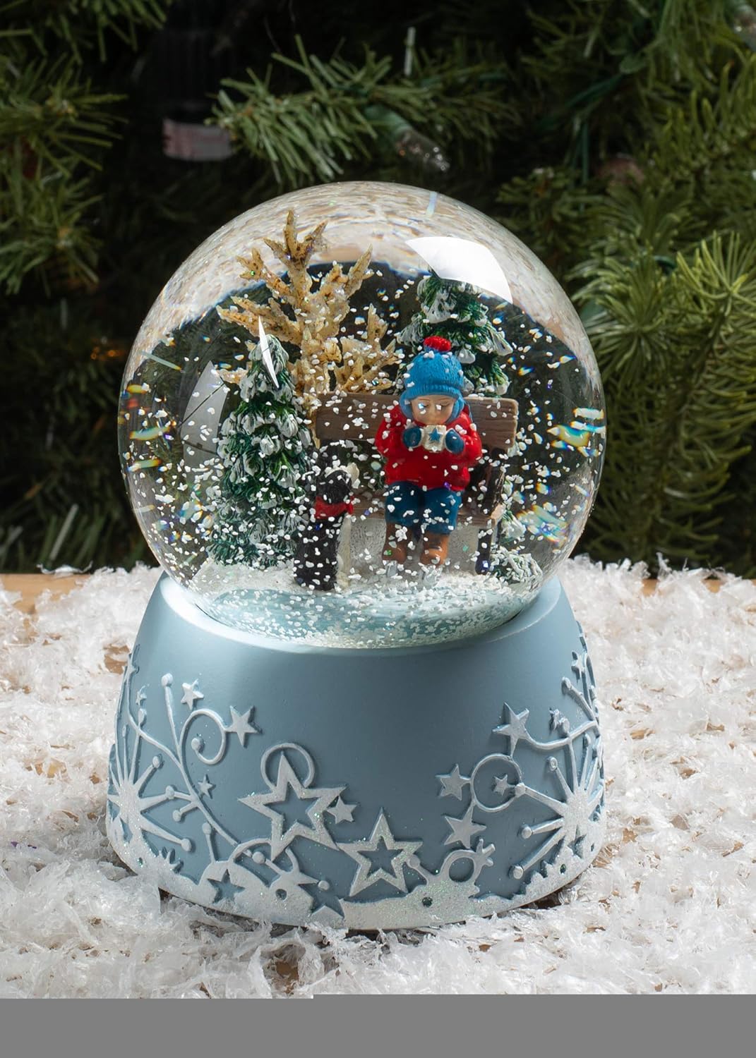 Roman Musical Glitter Globe - 6 Inch Ice Skating Child with Hot Drink | Plays Jingle Bells Tune