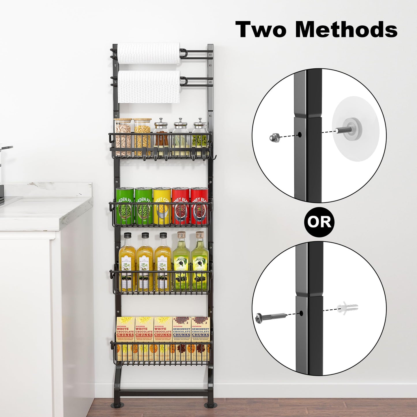 BUKFEN 6-Tier Slim Corner Shelf, Spice Rack Next to Fridge Slim, Narrow Storage Cabinet Organizer for Kitchen, Bathroom, Laundry Room