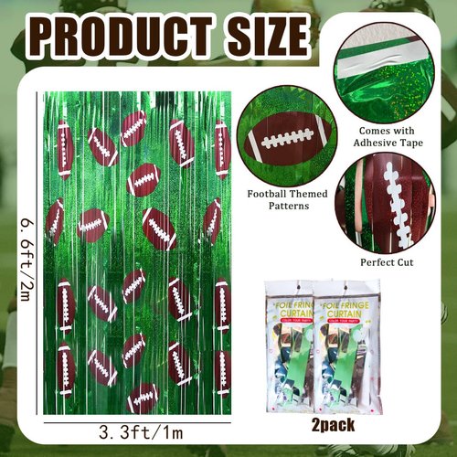 Football Party Decorations Photo Booth Prop, 2 Pcs 3.3x6.6 ft Foil Fringe Curtain Backdrop for Sports Party, Football Themed Decoration