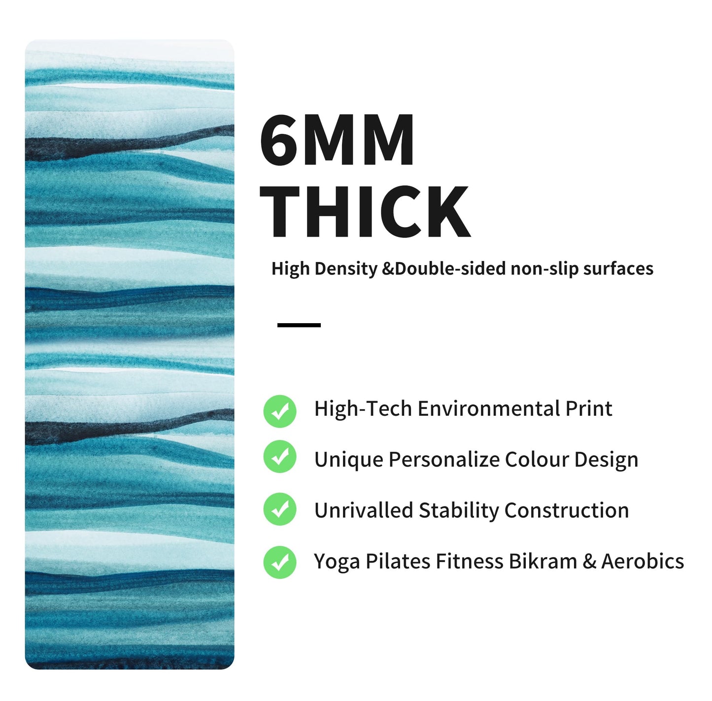 nuveti Yoga Mat Print Extra Thick TPE Non Slip Fitness Exercise Mat with Carrying Bag,72"x24" Extra Thick 6MM Exercise & Workout Mat for Yoga, Pilates Fitness and Floor Exercises