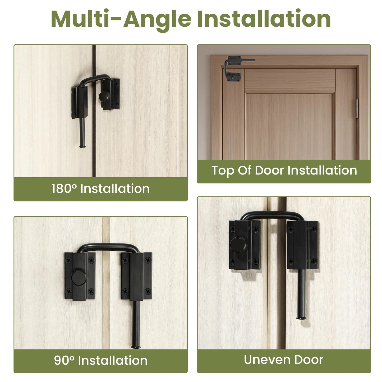 Alise 4 Inch U-Bolt Door Loop Lock, 90/180 Degree Heavy Duty Security Door Latch, Black Anti-Theft Privacy Bolt Lock, Door Hardware for Bedroom,Apartment, Interior Door, Barn Door, Fence Gate