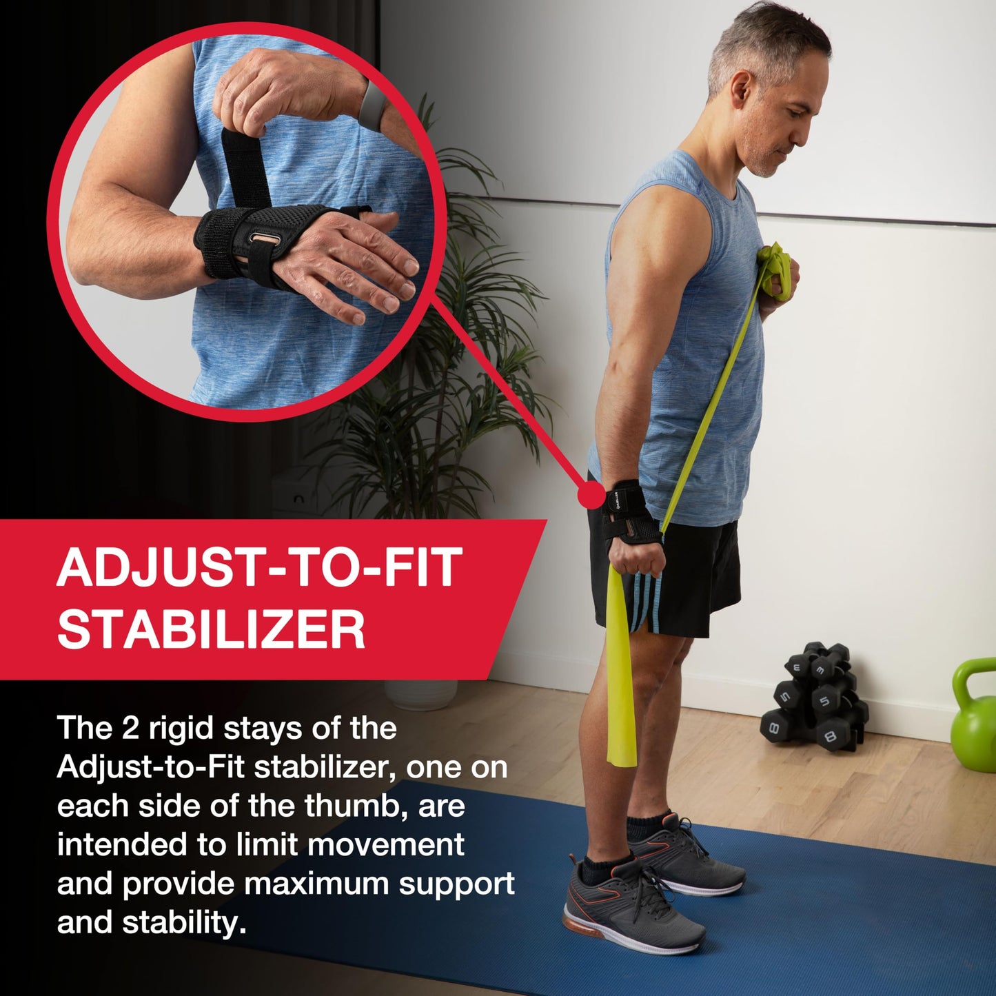 MUELLER Sports Medicine Adjust-to-Fit Thumb Brace, Spica Splint, Thumb Pain Relief Stabilizer for Men and Women, Ideal for De Quervain's Tenosynovitis, Arthritis, Sprains, Fits Right or Left, Black, One Size