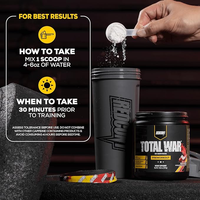 REDCON1 Total War Pre Workout, Baja Bomb - Beta Alanine + Citrulline Malate Keto Friendly Preworkout for Men & Women with 320mg of Caffeine - Fast Acting (30 Servings)