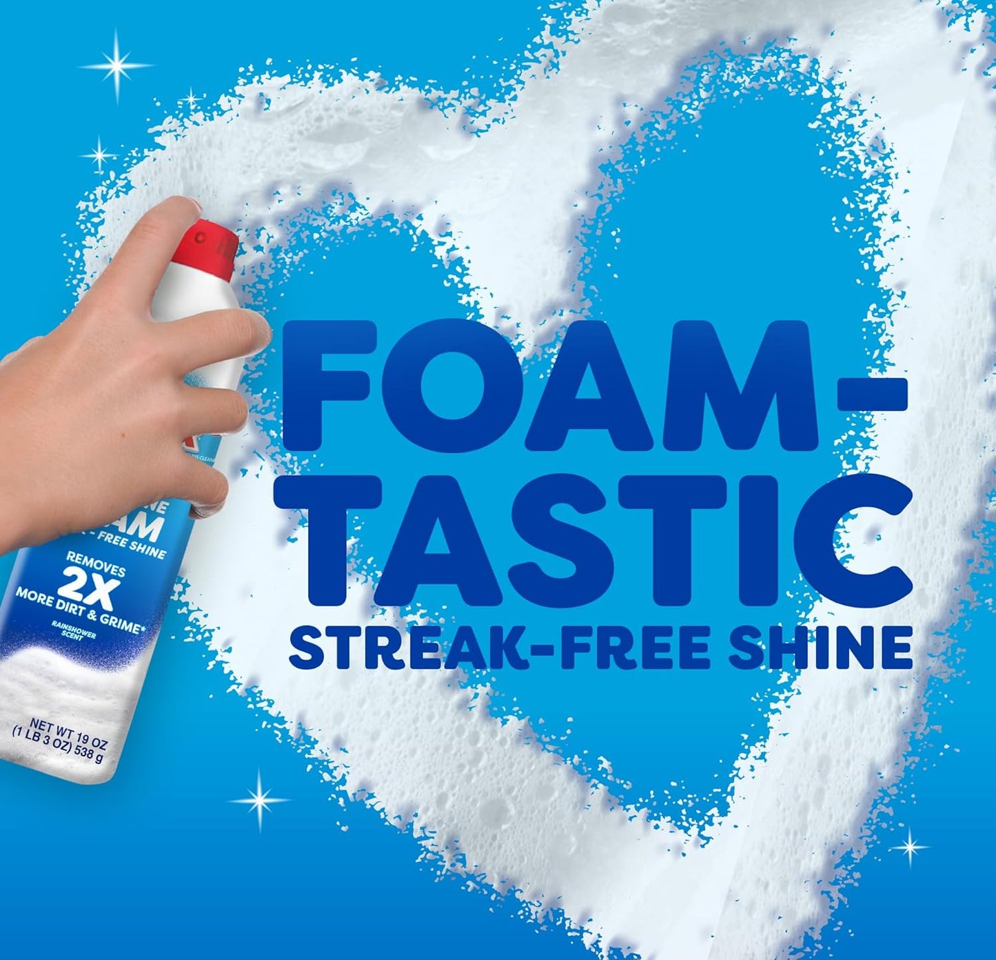 Windex Fast Shine Foam Glass Cleaner - Streak-Free Aerosol Spray for Windows & Mirrors | 19 oz (Pack of 2)