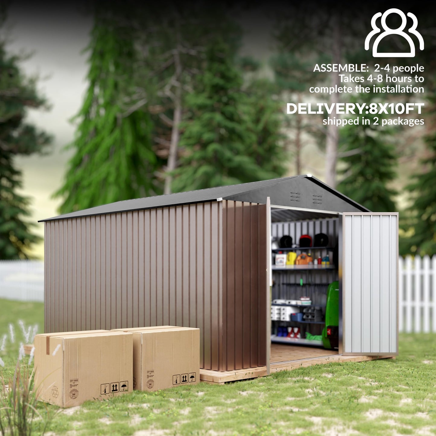 8 x 12 FT Outdoor Storage Shed, Metal Garden Shed with Updated Frame Structure, Tool Sheds for Backyard Garden Patio Lawn