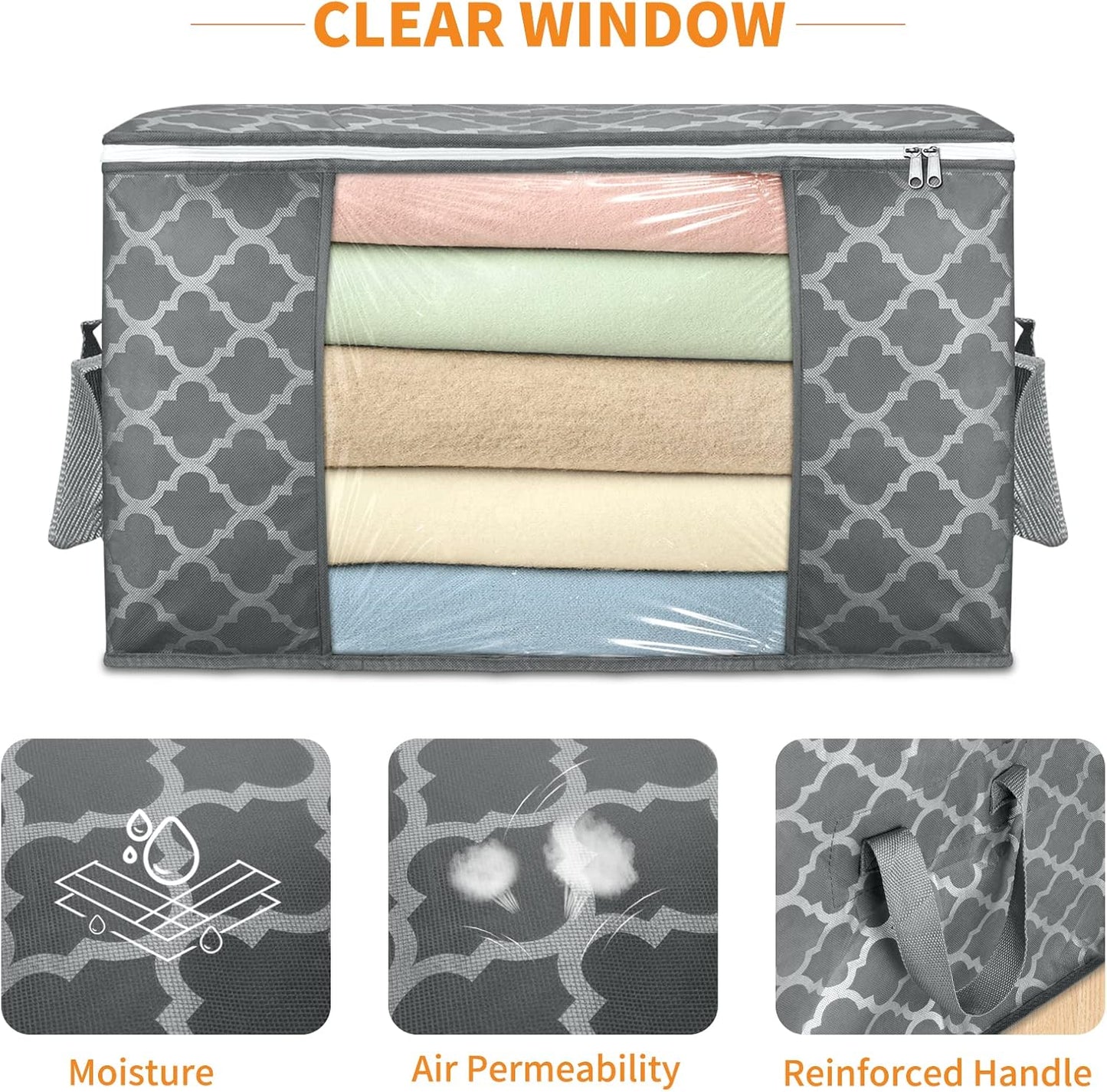 Skiennix 90L Large Storage Bag - Durable Organizer for Clothes, Comforters, Bedding & Toys | 6 Pack