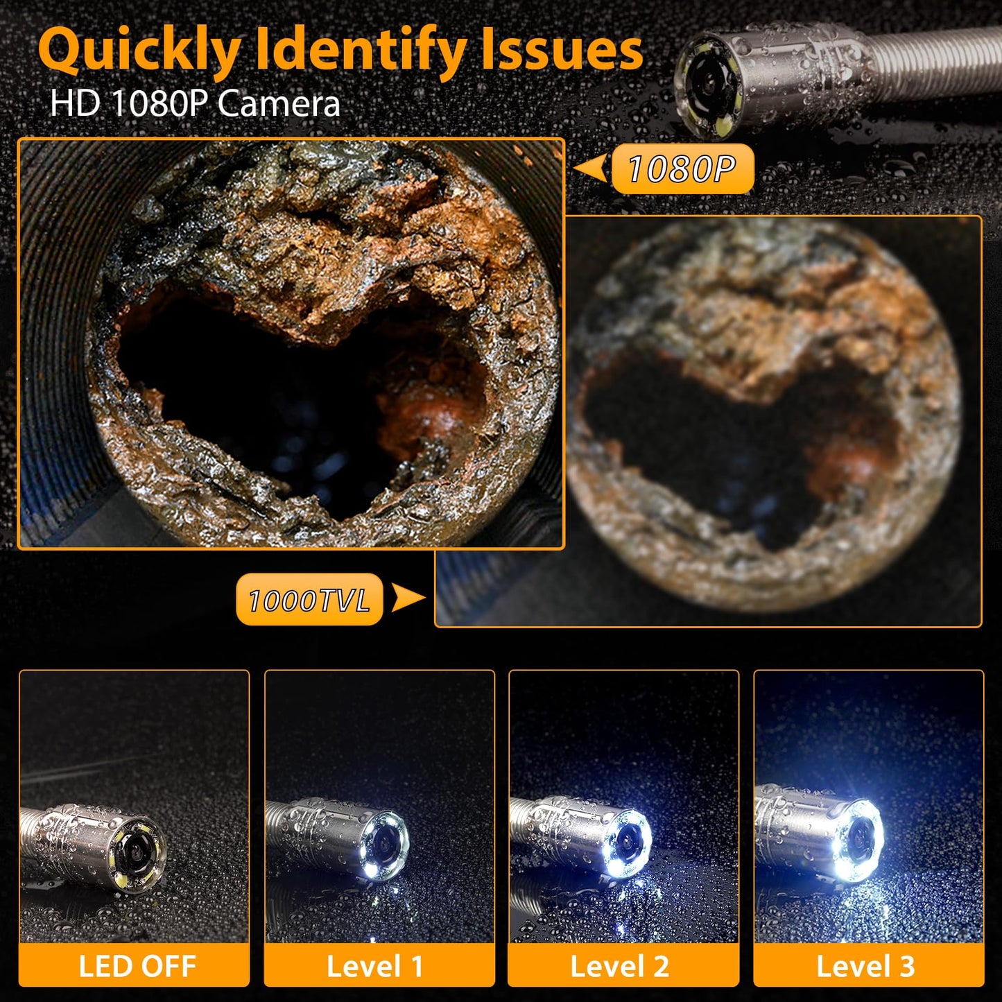 Kcapyn Sewer Camera 100FT/30M Pipe Inspection Borescope Endoscope Camera with Light 6 LEDs 5" IPS Screen 17MM Plumbing Snake 5000 Mah Battery,1080P High-Definition Industrial Sewer Camera