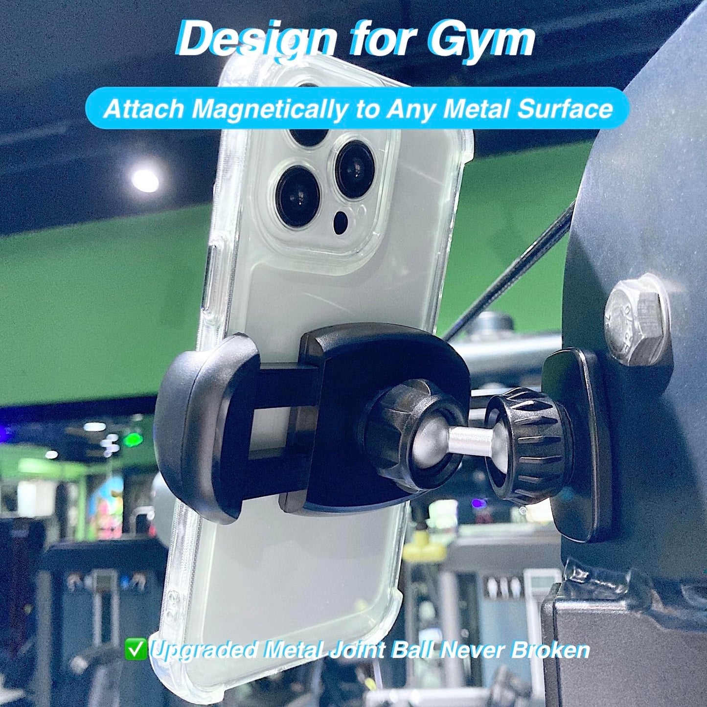 ARMOLABX Gym Magnetic Phone Holder Mount Attach to Metal Surface, [Big Phones & Thick Cases Friendly] Magnetic Phone Holder for Gym Workout Record Compatible with All Smartphones