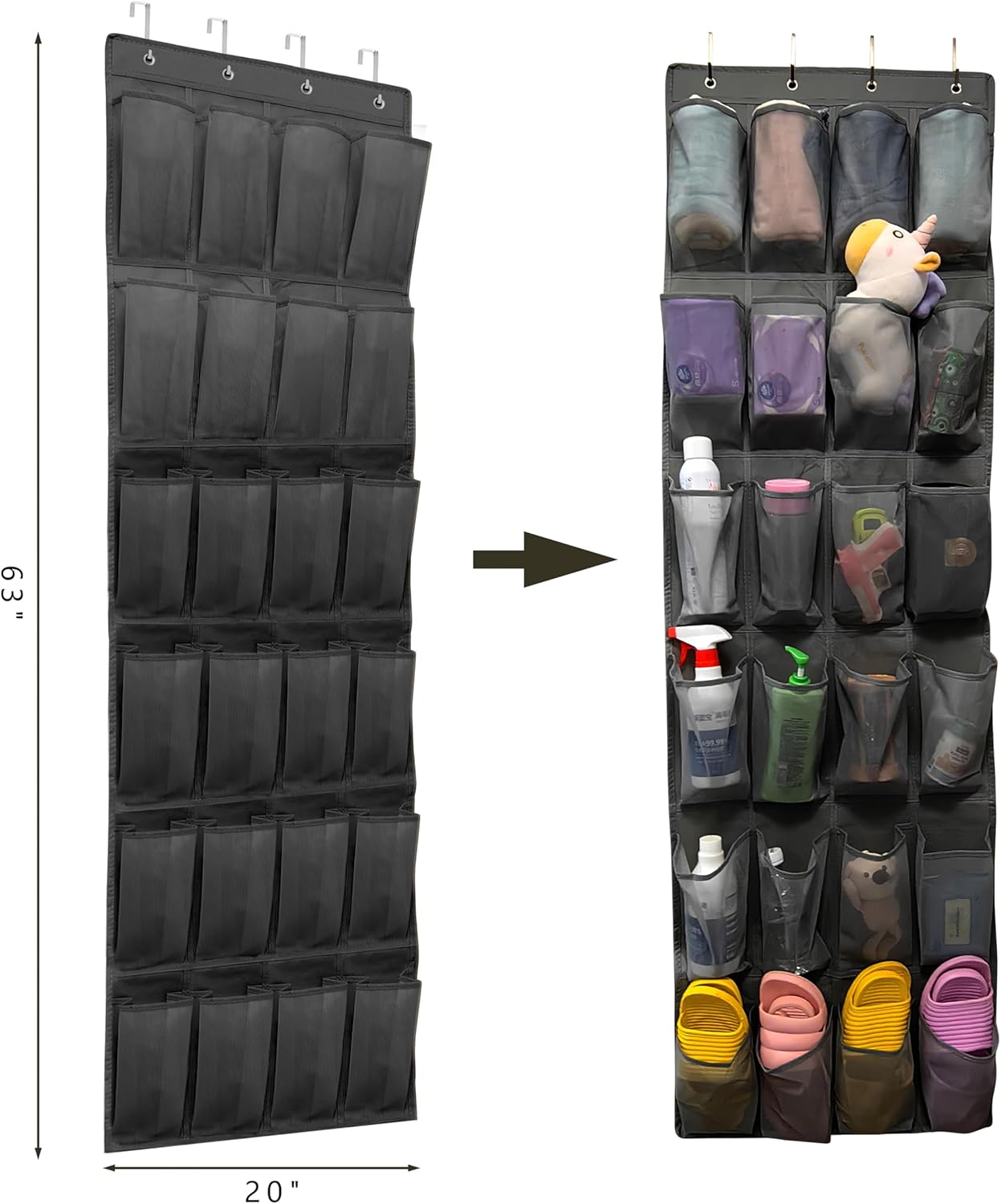 SimpleHouseware Over The Door Shoe Organizer - 24 Large Mesh Pockets for Sturdy Storage | Black