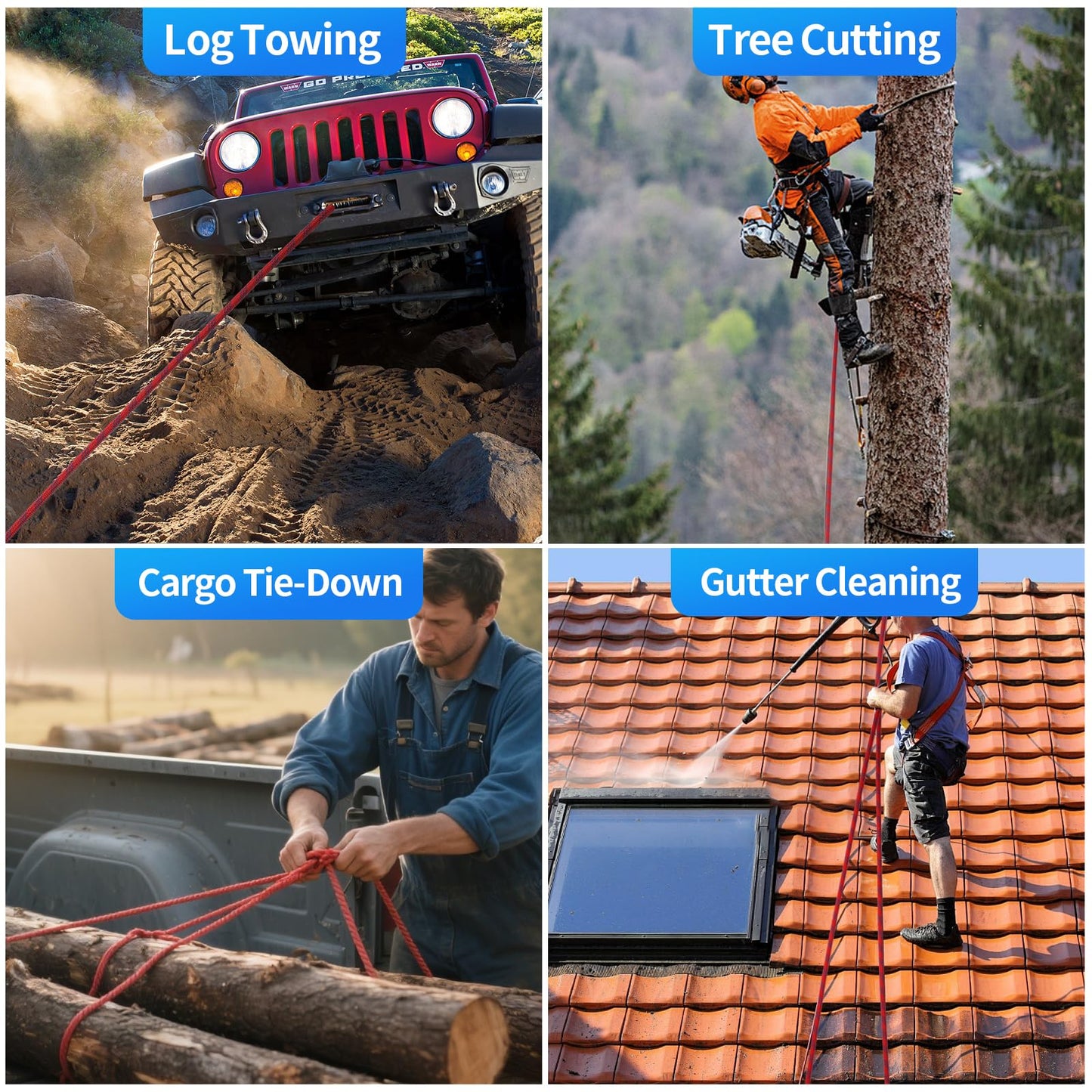 150ft 3/8 Inch Climbing Rope, Heavy Duty Arborist Rope, Nylon Rigging Rope for Tree Work,Bull (Red)