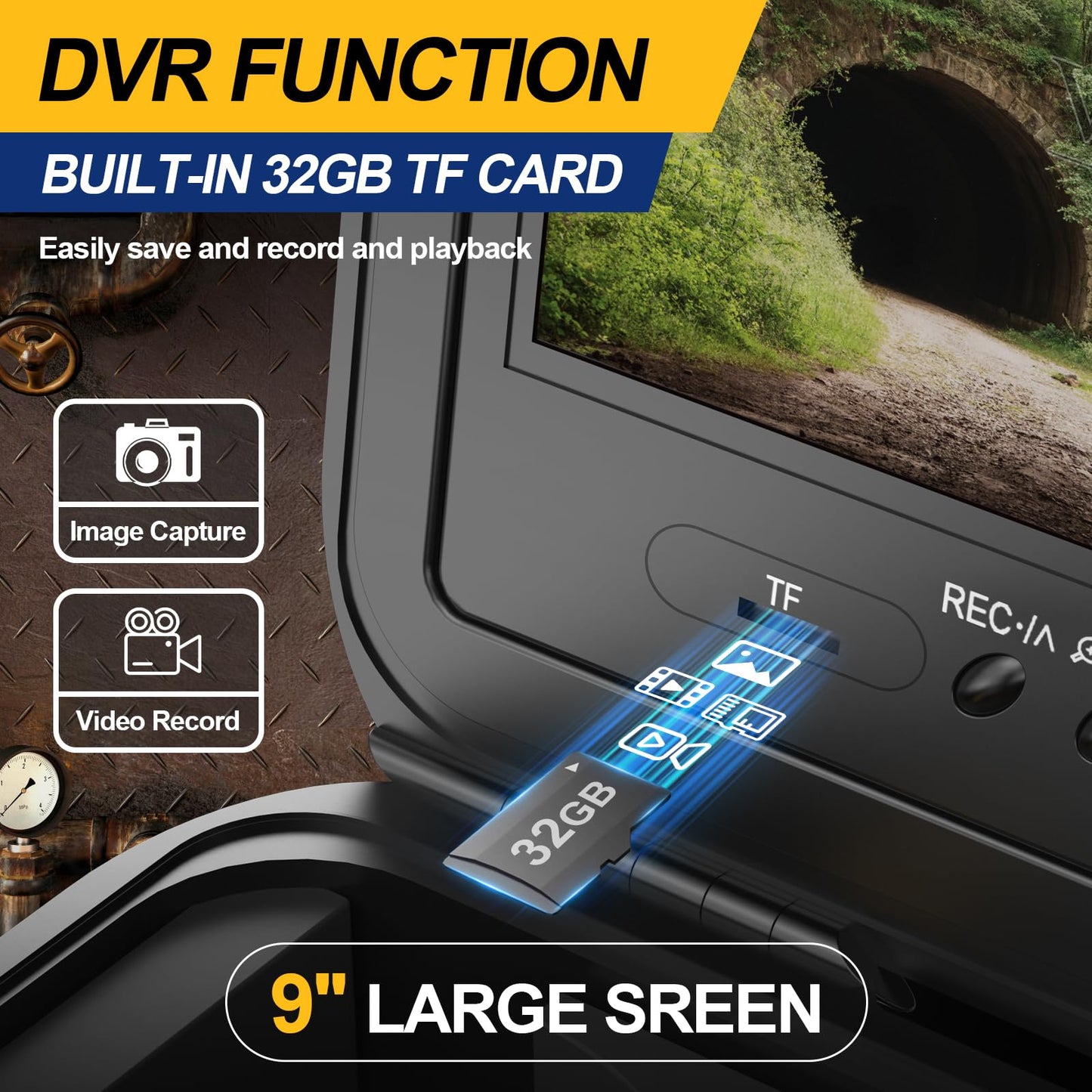 Anysun All in 1 Sewer Camera with Locator & Wheels & Pull Handle, 7MM Cable, Self Leveling, Distance Counter, 32GB Card, 9'' HD Monitor, Pipe Drain Inspection Camera IP68 Borescope (300FT/91.5M)