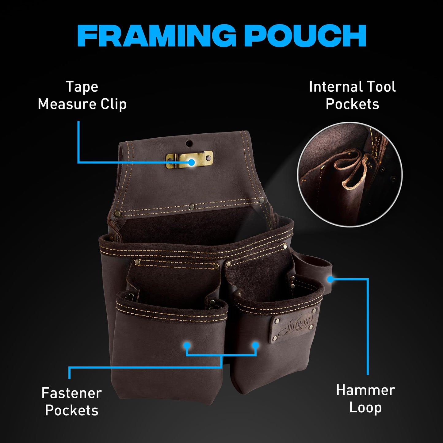 Ox Tools Pro Carpenter Tool Belt - 22-Pocket Leather Tool Belt Pouches - made of Oil-Tanned Leather with Double-Stitching and Steel Rivets - OX-P263605