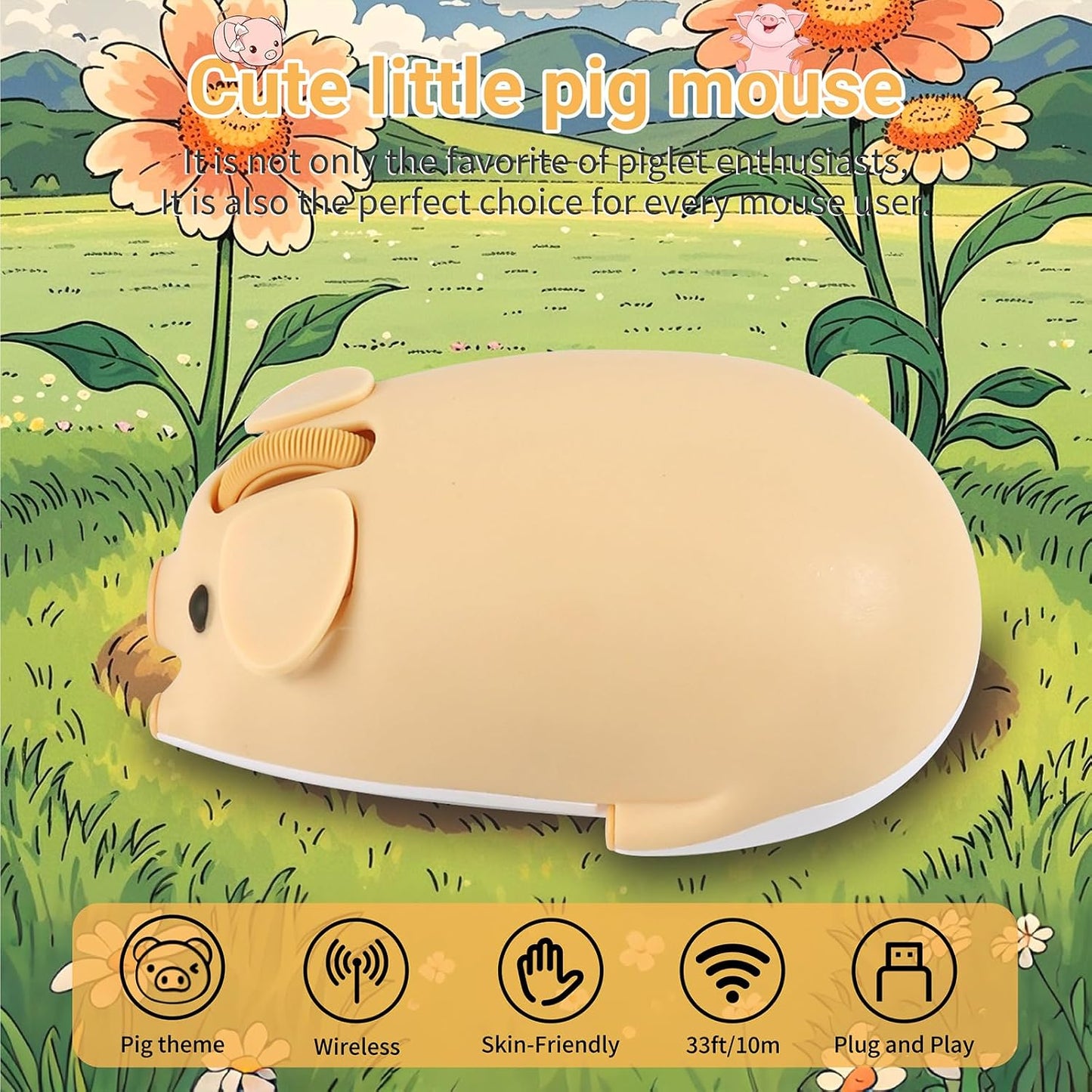 elec Space Cute Pig Design Wireless Mouse Dual Mode Bluetooth & USB Mouse, Silent Operation, Ergonomic, Perfect
