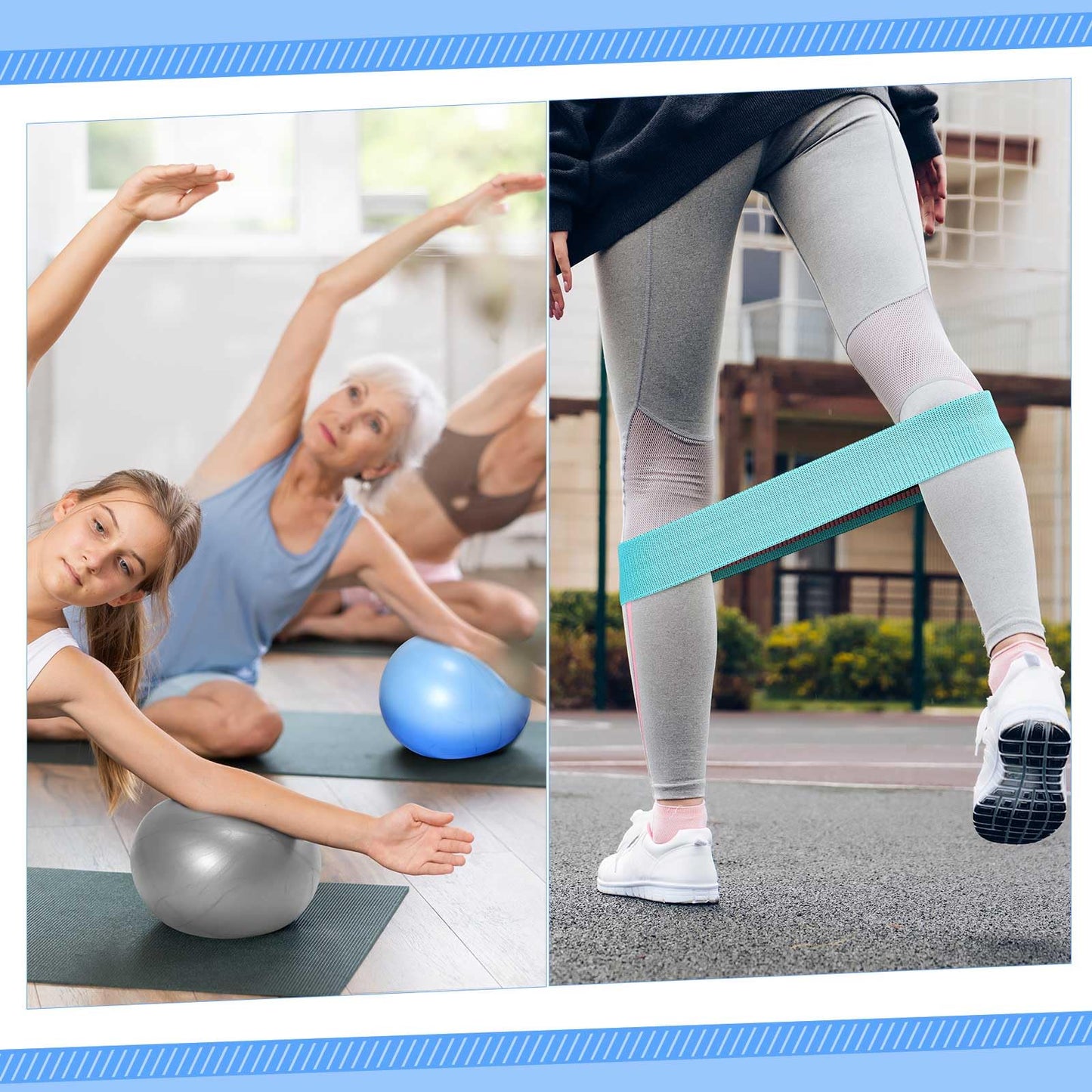 Poen 14 Pcs Pilates Equipment Kit for Home Workout Pilates Ring and Ball Set for Women 12'' Circle Yoga Fitness Essentials Kit with Resistance Bands, Yoga Strap, Socks,Bag (Blue,Gray)