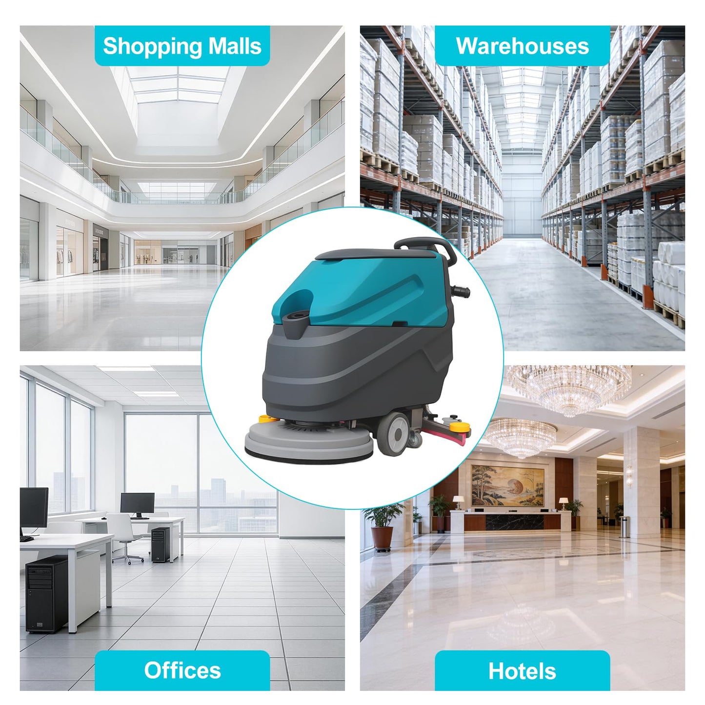 Walk-Behind Commercial Floor Scrubber Polisher Dryer Machine, Cleaning Width 22", Suction Width 31.5", 18.5-gal Sewage Tank, 32000 Sqft/h, Complete Set of Parts, for Hardwood, Tile & Hard Floors