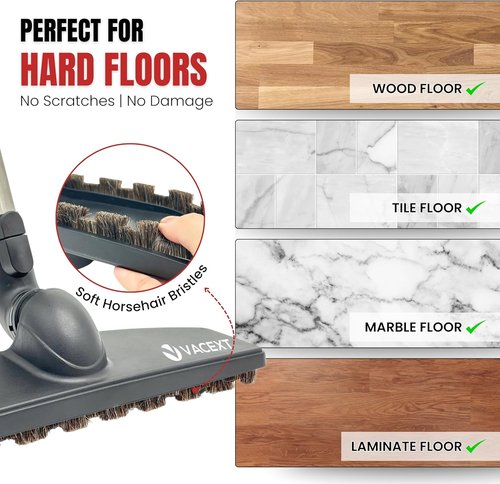 Miele Hardwood Floor Brush Head - 12” Parquet Twister with Soft Horsehair Bristles | 360° Swivel Vacuum Attachment for C1, C2, C3 Canister Vacuums