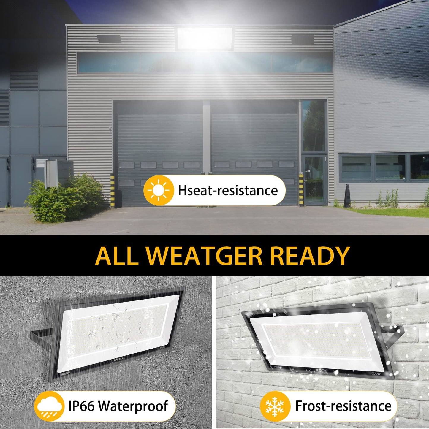 XYCN 600W LED Stadium Flood Lights Outdoor(3050W Equivalent),67500LM Super Bright LED Arena Lights,100-277V IP66 Waterproof 5000K Daylight White Commercial Lighting for Sports Fields and Counts