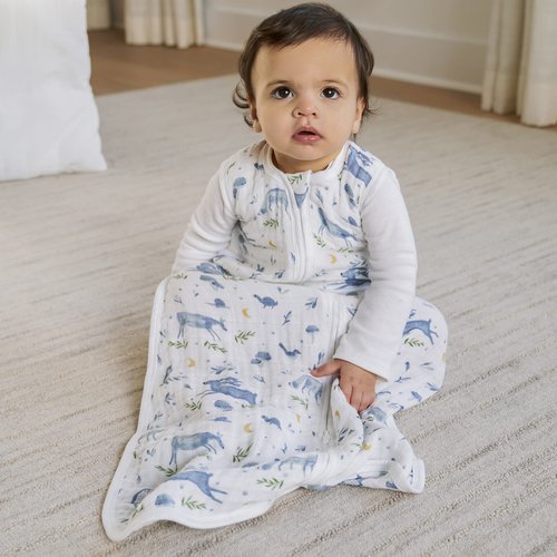 aden + anais Baby Sleeping Bag, 100% Organic Cotton Muslin, Wearable Swaddle Blanket for Girls & Boys, Breathable & Lightweight, TOG Rating 1.0, Outdoors - Sleepy Forest, 6-18 Months