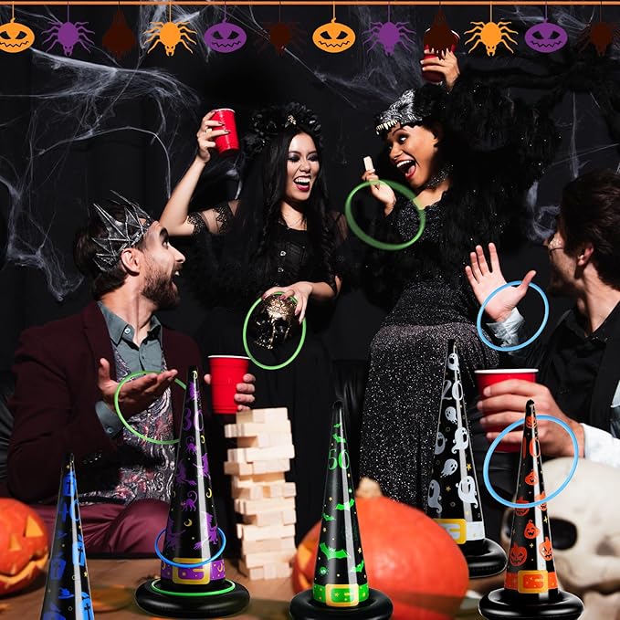 Skylety 31 Pcs Halloween Party Favor Inflatable Witch Hat Ring Toss Including 10 Inflatable Witch Hats 20 Plastic Ring Toss for Carnival Halloween Party Favor Indoors Outdoor