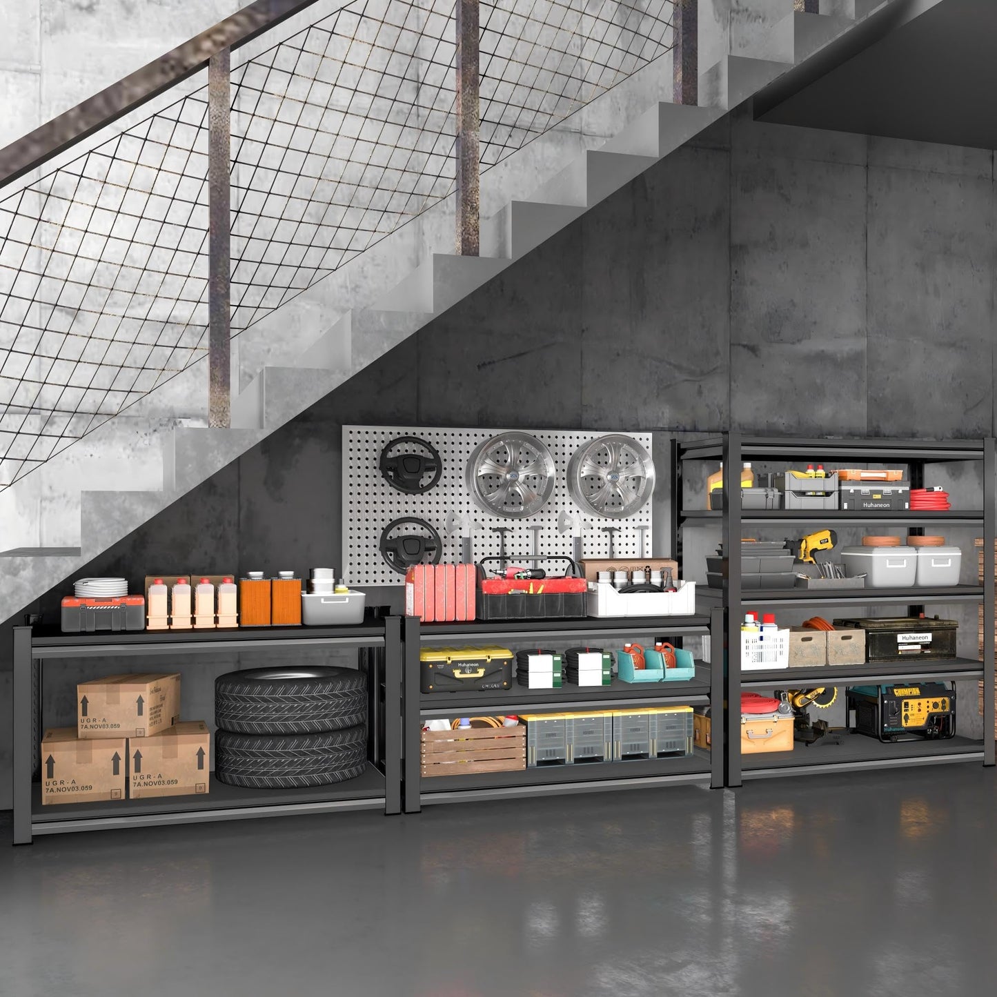 Huhaneon Metal Garage Shelving for Storage - 48'' Wide 1,560 Lbs Heavy Duty 3 Tier Utility Shelves Adjustable - Freestanding Rack Units for Kitchen Pantry Basement - Black 48" W x 16" D x 39" H