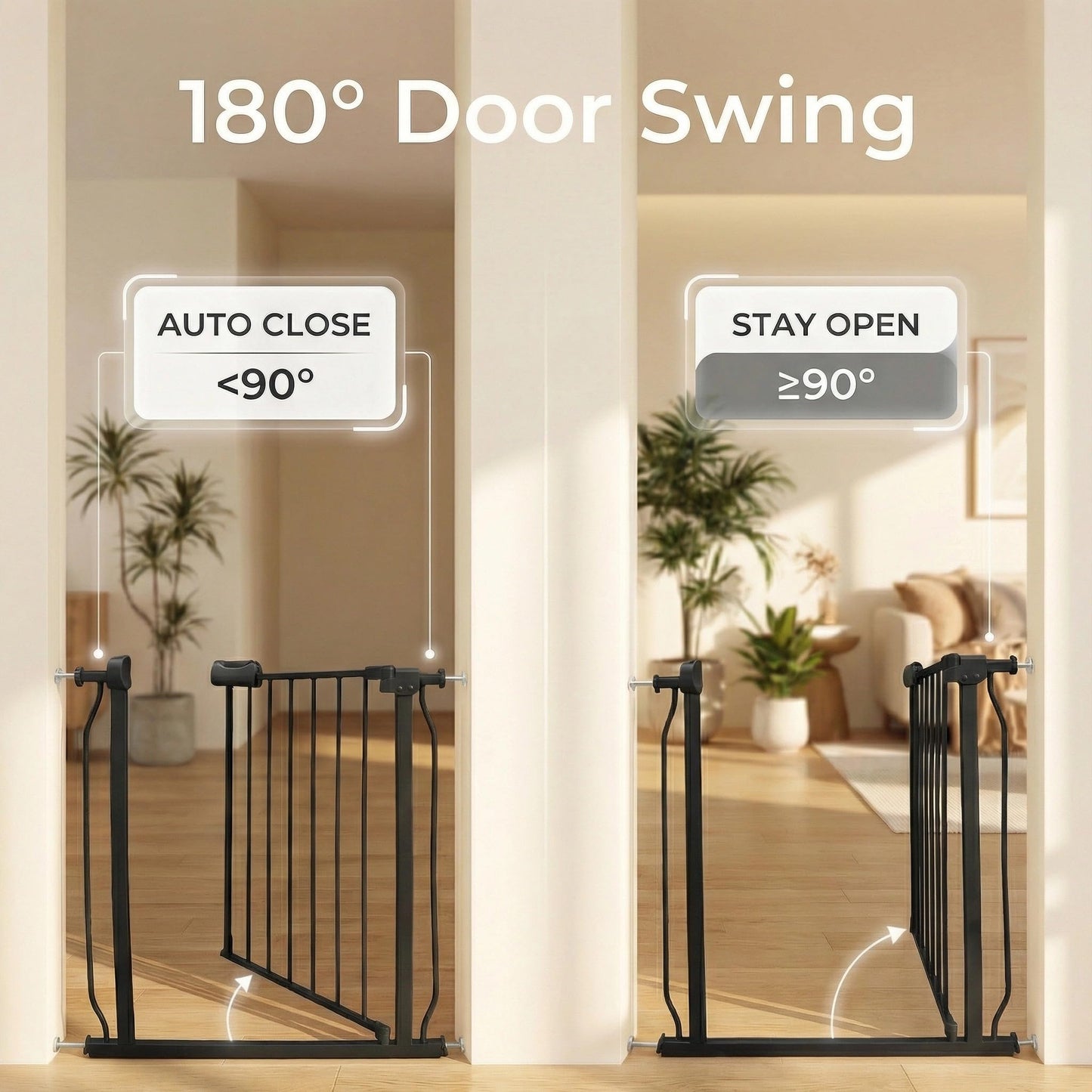 Heavy Duty Baby & Pet Safety Gate - Extra Wide 76.4-81.1 Inch, Black Metal, Pressure Mounted, Walk-Through