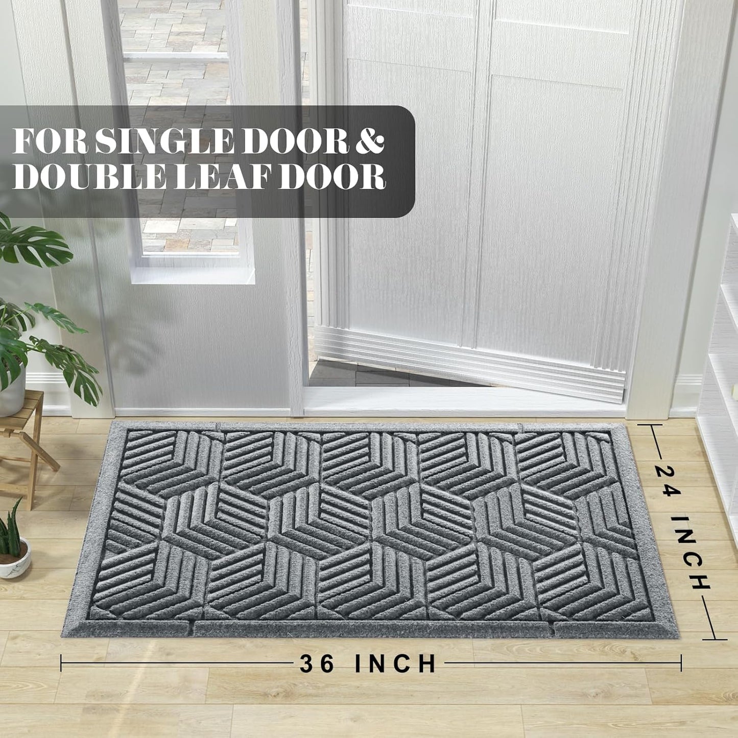 Yimobra Large Door Mat - All-Season Waterproof Outdoor Mat with Drainage Holes | 36x24, Heavy Duty Non-Slip for Entryway, Black Gray