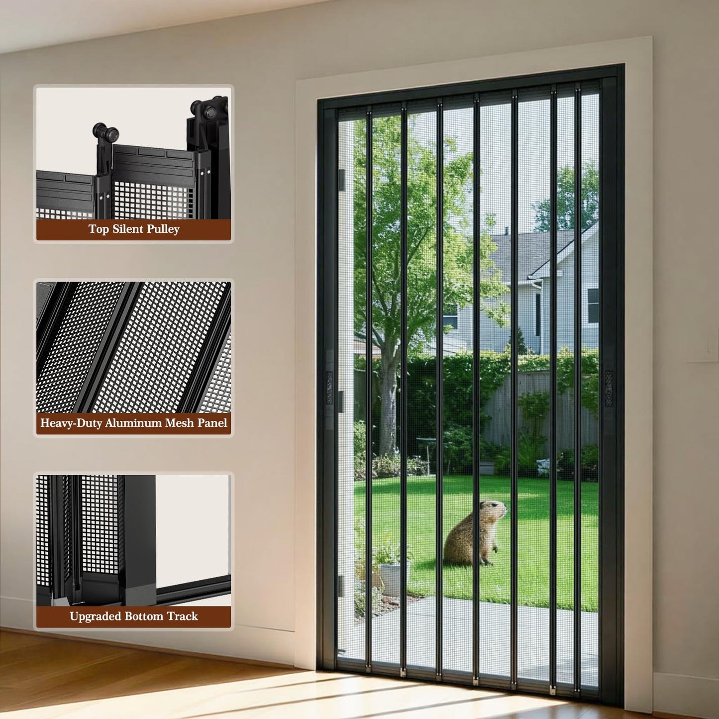 Yotache Retractable Screen Door Fits 32"x80" to 32.5"x80.5" Doors - Aluminum Frame & Pet-Proof Mesh - Magnetic Self-Latching Convenient Sliding Door with Left and Right Openings