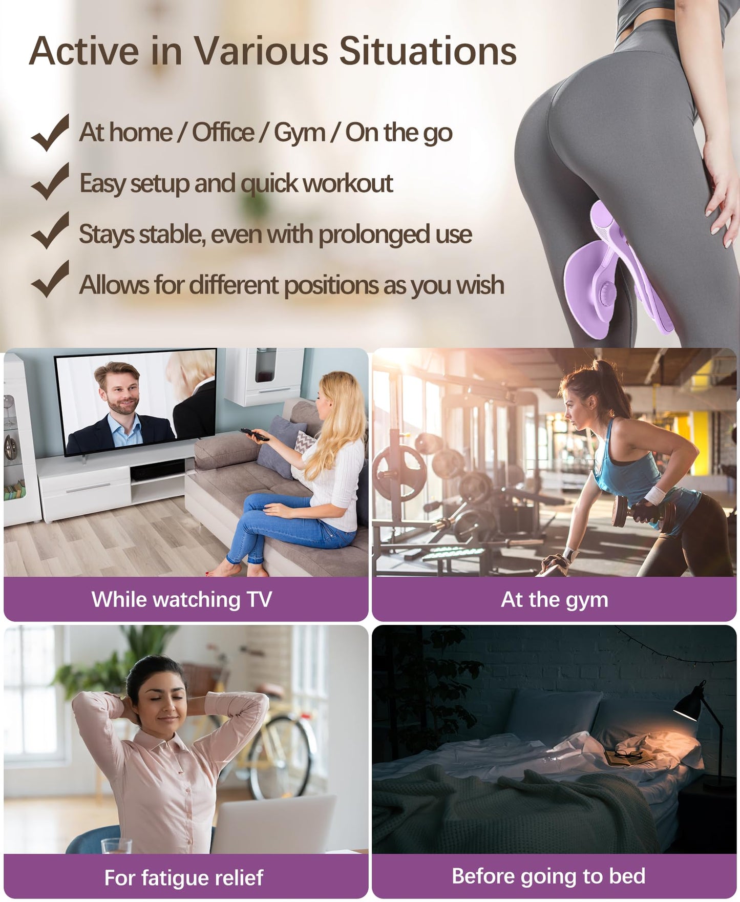 Tinrief 35 LB Thigh Exerciser Kegel Exerciser, Pelvic Floor Trainer, Kegel Trainer for Postpartum Rehabilitation, Trimmer Inner Thigh, Thigh Toner Workout (35LB Purple)