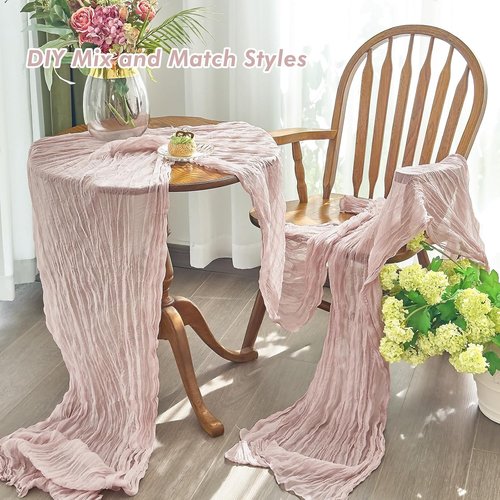 IVAPUPU Cheesecloth Table Runner Set - 10ft Dusty Pink Boho Decor for Weddings & Baby Showers