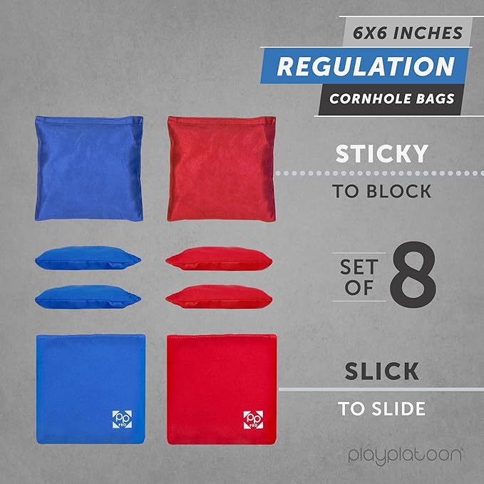 Professional Cornhole Bags - Set of 8 Regulation All Weather Double Sided - Sticky Side/Slick Side Bean Bags for Pro Corn Hole Game
