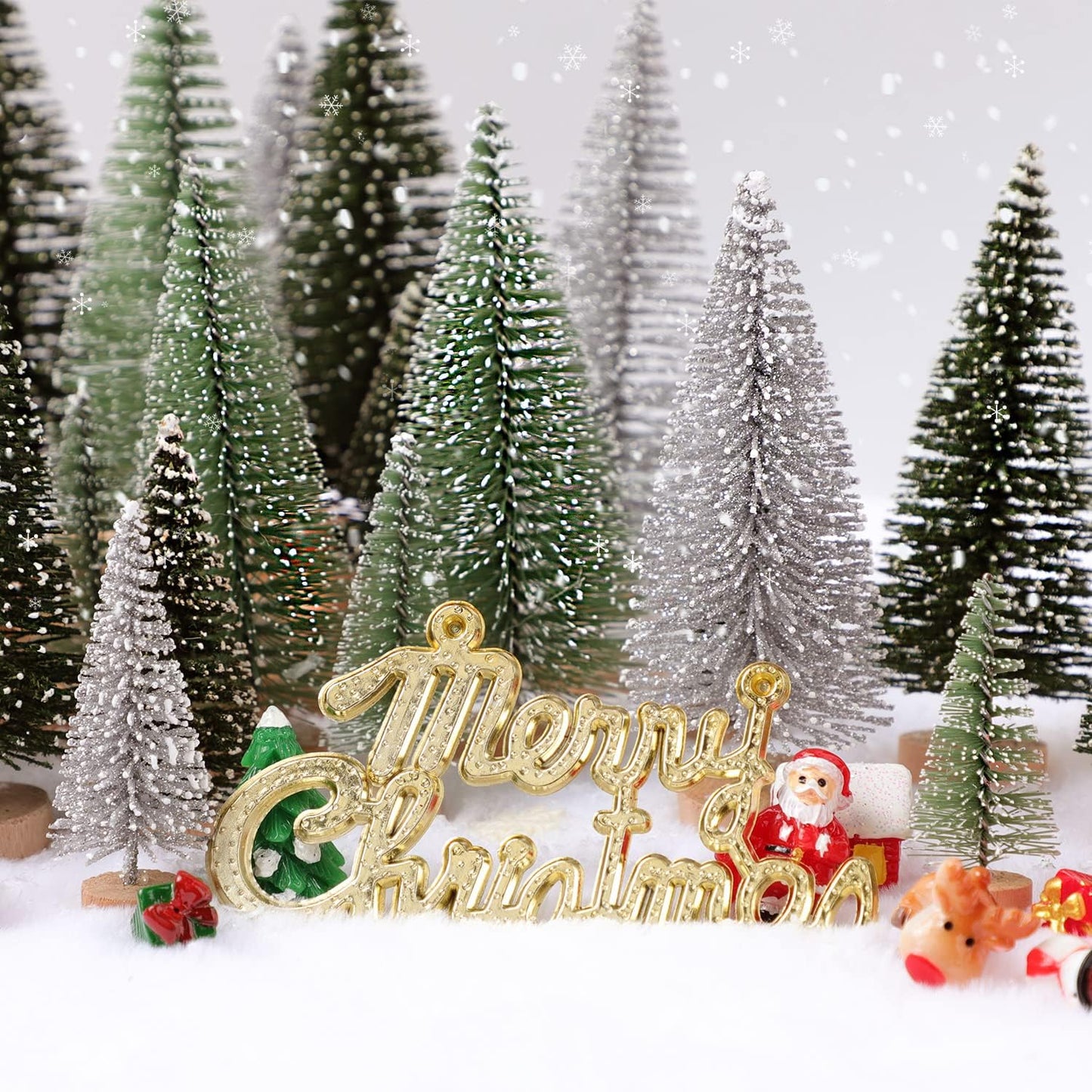 Skiennix Mini Christmas Trees - 30Pcs Artificial Bottle Brush Trees with Wooden Base for Holiday Decor