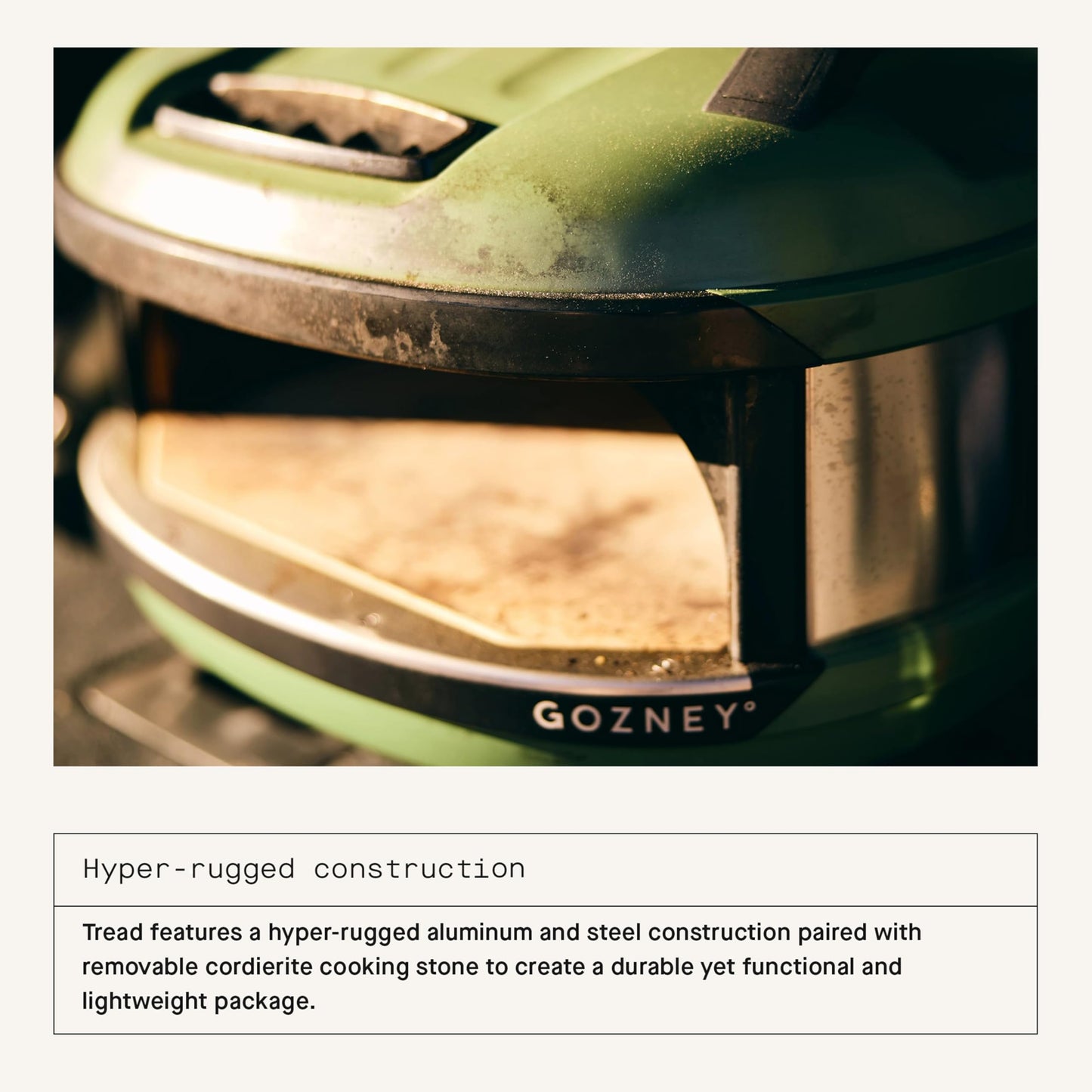 Gozney Tread Portable Pizza Oven, Olive, Makes 12” Pizzas - Revolutionary Lateral Gas Burner, Quick Heat Up, Lightweight & Rugged Design