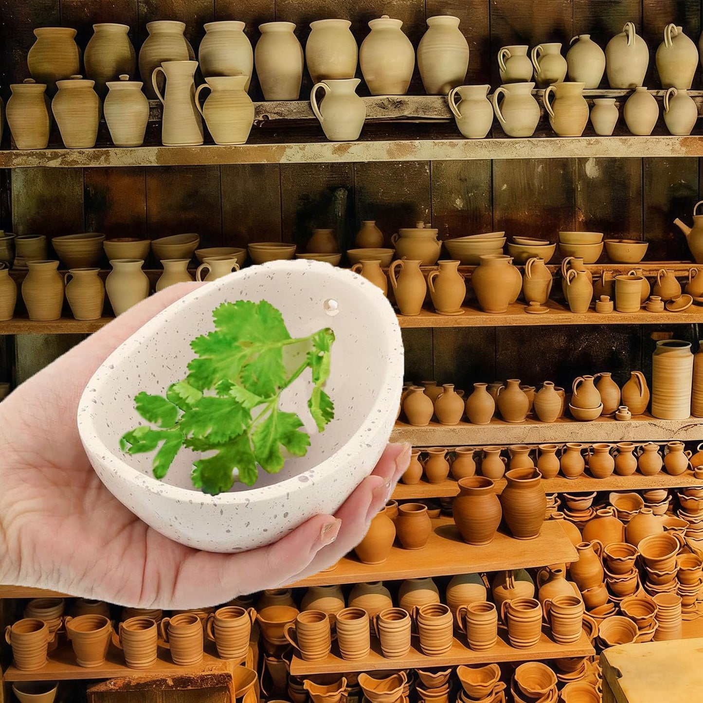 Ceramic Herb Stripper Bowl with Multiple Hole Sizes for Leaves and Stems, Small (white)