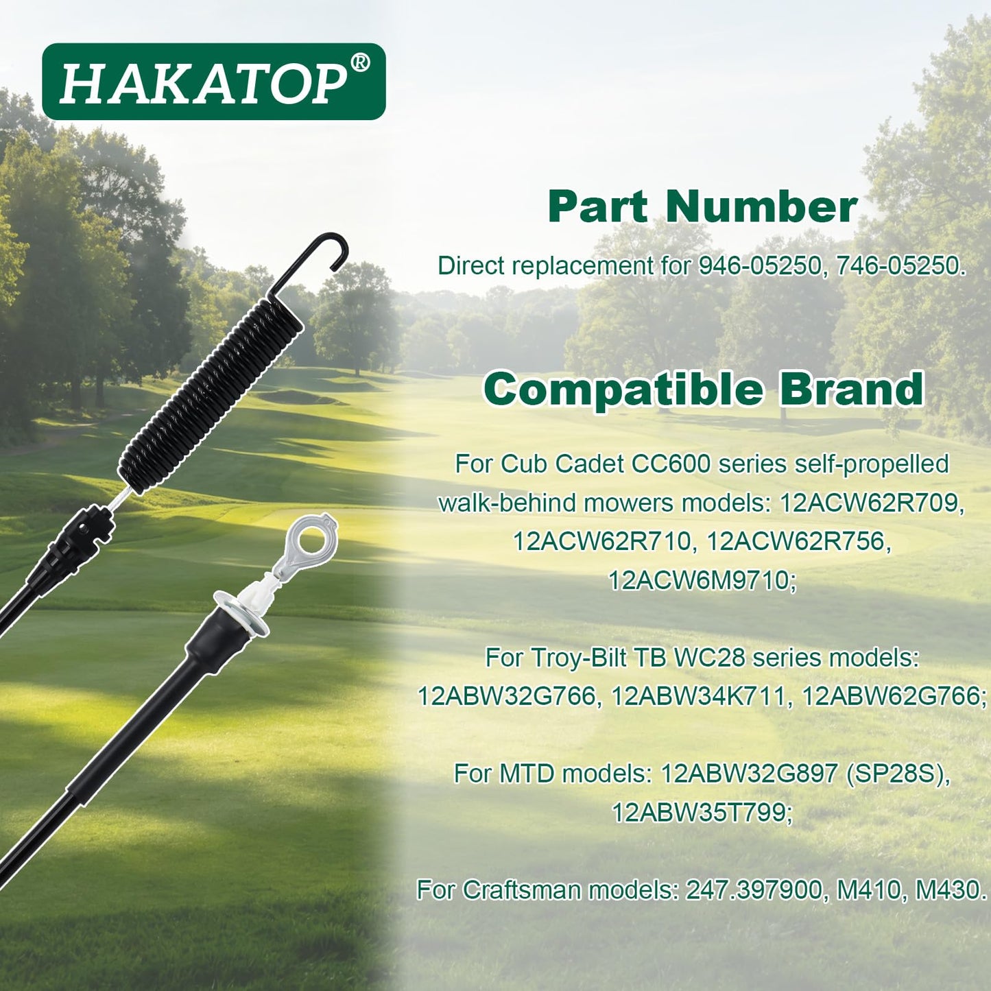 HAKATOP 946-05250 Blade Control Cable for Cub Cadet CC600 MTD Troy-Bilt Lawn Mower Replaces 746-05250 94605250 74605250