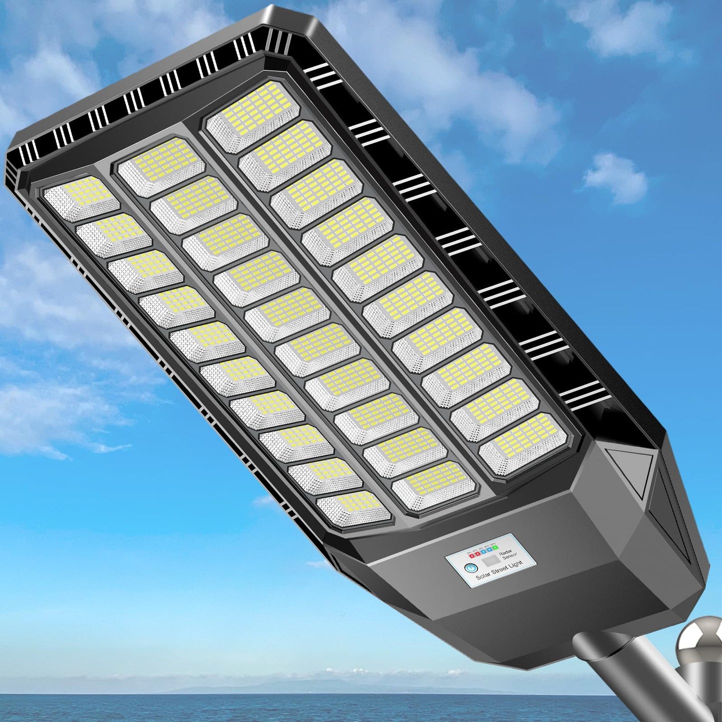 Deepn Solar Street Light, Commercial Grade Solar Lights Outdoor IP67 Waterproof, 9800W LED Flood Security Lights Motion Sensor & Dusk to Dawn Outdoor Lighting for Parking Lots, Streets & Yard, 1 Pack