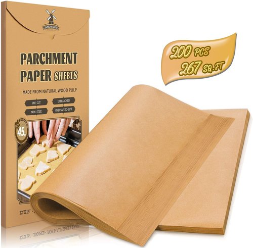 200 Pcs Skiennix Parchment Paper Sheets - 12 x 16 Inch Non-Stick Baking & Cooking Sheets | Unbleached for Half Sheet Pans