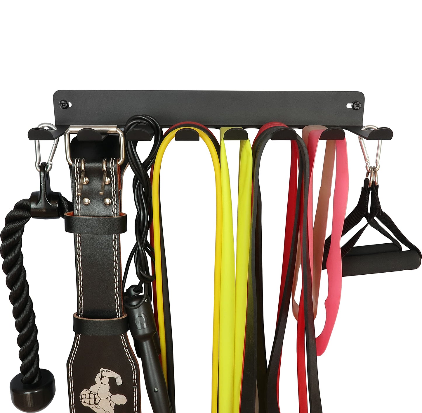 Heavy Duty Wall Mount Gym Rack 16" 8-Prong Multi-Purpose Storage for Barbells, Resistance Bands, Jump Ropes, Lifting Belts, Chains, Foam Rollers & Straps Home Gym Organizer
