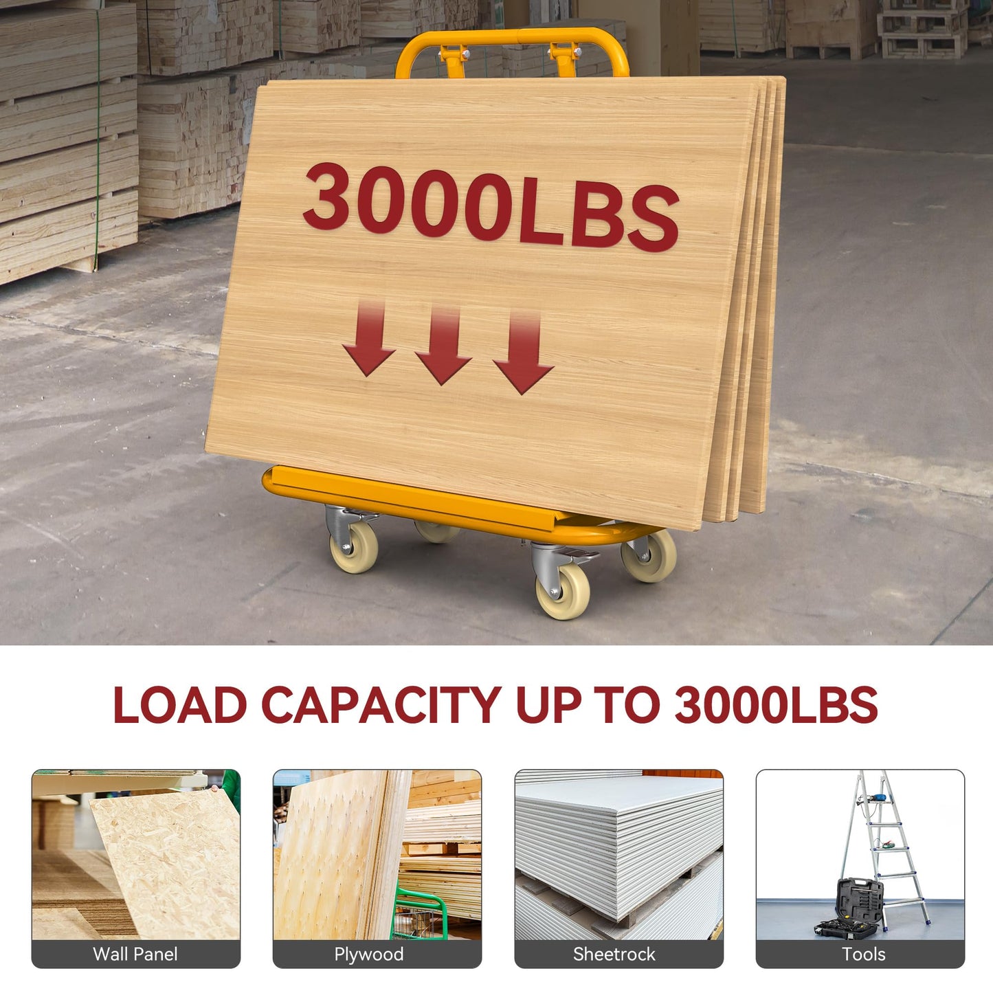 YITAMOTOR 3000lbs Heavy Duty Panel Dolly, Alloy Steel Drywall Sheet Cart 45.3" L×22.4" W×46" H w/ 5" Swivel Wheels for Wall Panel, Sheetrock, Wood Panel, Drywall Cart for Garage, Home, Warehouse