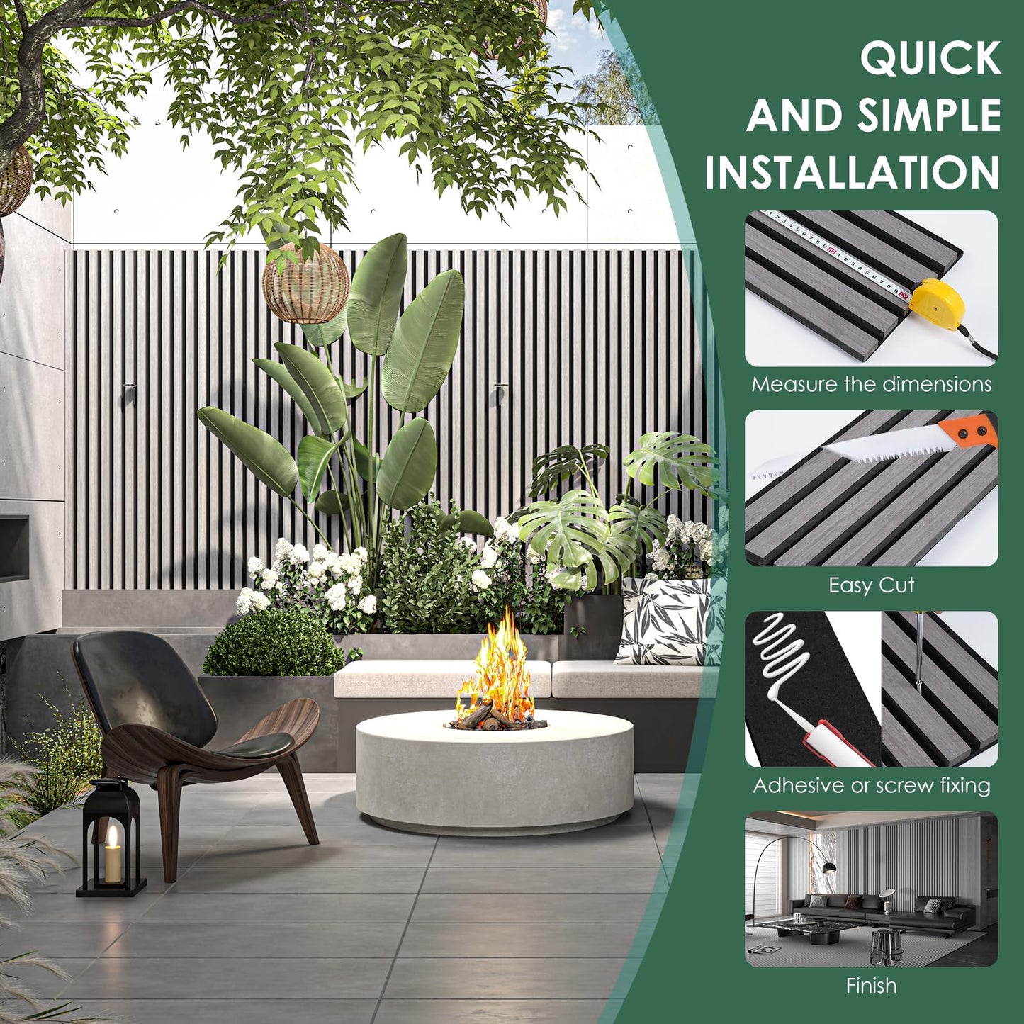 VallisCo 4-Piece Wood Slat Acoustic Panels for Stylish Interior Decor & Noise Reduction - 94.5" x 7.87" 3D Solid Wood Wall Panels for Ceiling and Wall, Covers 20.66 Sq Ft, Grey Oak