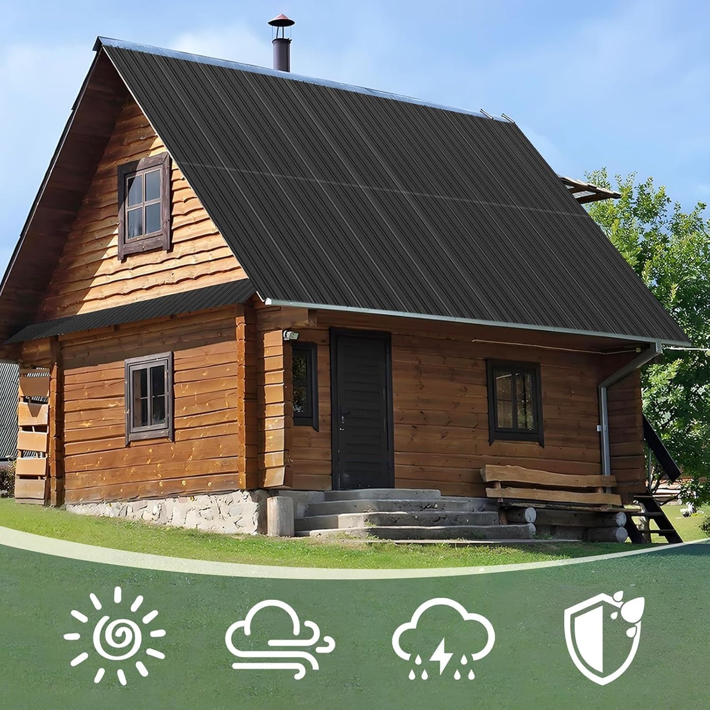 Metal Roof Panels 50.78X16.77 in 12 PCS Galvanized Steel Corrugated Tin Roofing Panels Gazebo Top Cover Garages,Black