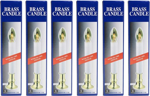 Creative Hobbies® Electric Window Candle Set - Pack of 6 with On/Off Switch & Brass Plated Base