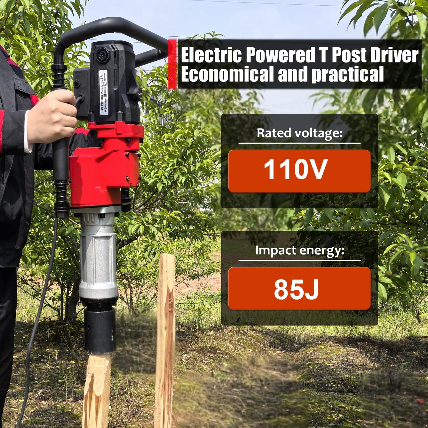 Electric Pile Driver Hammer 2200W Electric T Post Driver, 110V Handheld Pile Driver, 2100 BPM Sufficient Power, Ideal for Fence Post Construction Site, Farm Fences, Forestry Seedlings