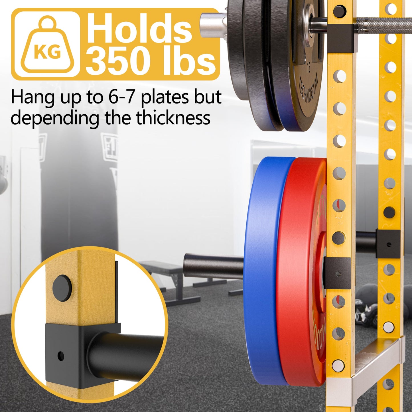 MIUONO Weight Plate Holder, Weight Plate Rack Storage for 2X2 Power Rack Attachments with 1” hole, Extended Version Hang More 2" Weight Plates (1 Pair)