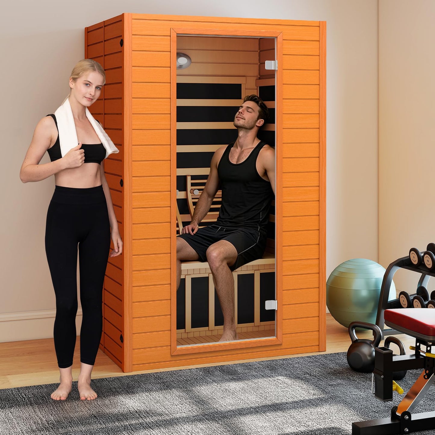 Real Relax Infrared Sauna, 2 Person Low EMF FAR Infrared Saunas for Home, Indoor Personal Canadian Hemlock Wood Sauna with 9 Chromo Therapy Lights, Bluetooth Speakers for Home & Gym Spa