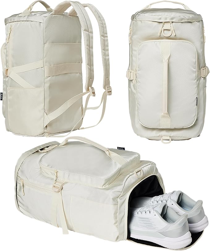 Gym Bag for Women Workout Gym Backpack with Shoe Compartment Sports Duffel Bag Multiple Pockets 30L (Cream)