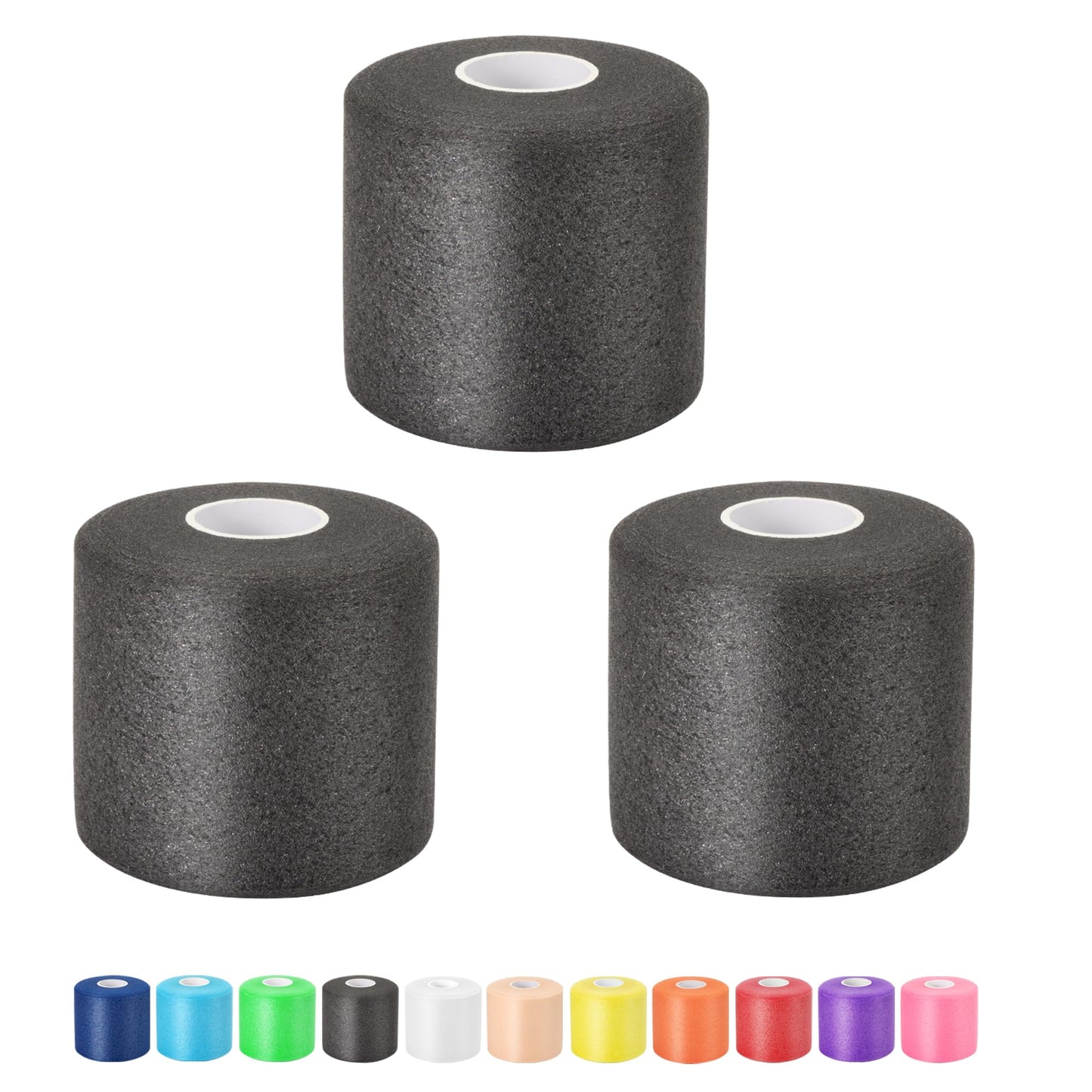 Pre Wrap Athletic Tape 3 Pack, 2.76 Inch x 30 Yards Athletic Tape Sports Prewrap, Foam Underwrap for Ankle Wrist Knee Elbow Hair Soccer, Black
