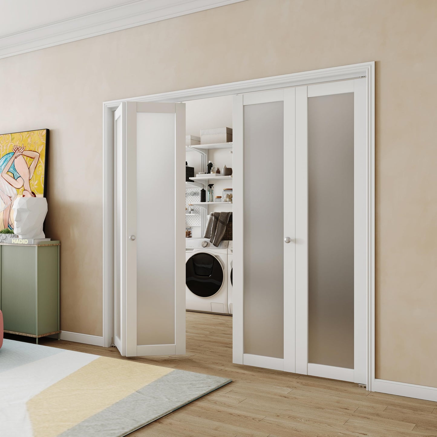 BARNER HOME Bifold Doors, Full Lite Frosted Glass Panel Closet Door, Easy Installation, Folding Doors with Hardware Kits & Handle for 36"x 80" Opening
